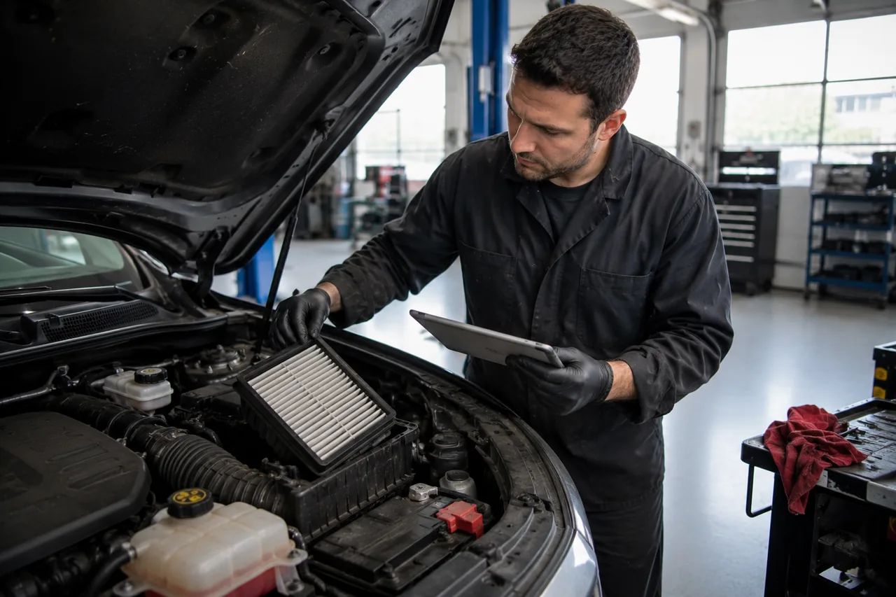A Big O Tires Langley Port Kells technician inspecting an engine bay